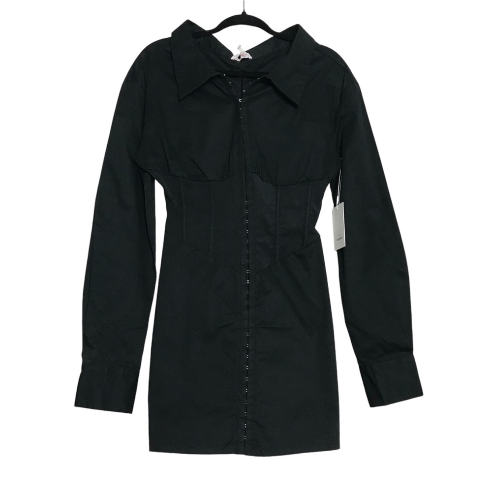 Novan Womens Black Corset Waist Full Hook Front Shirt Dress Size M Pinup Goth